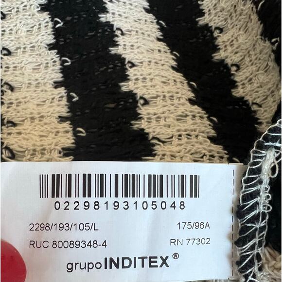 NWT Zara Limited Edition Black/Cream Striped Long Contrast Crochet Knit Dress L - Picture 8 of 10